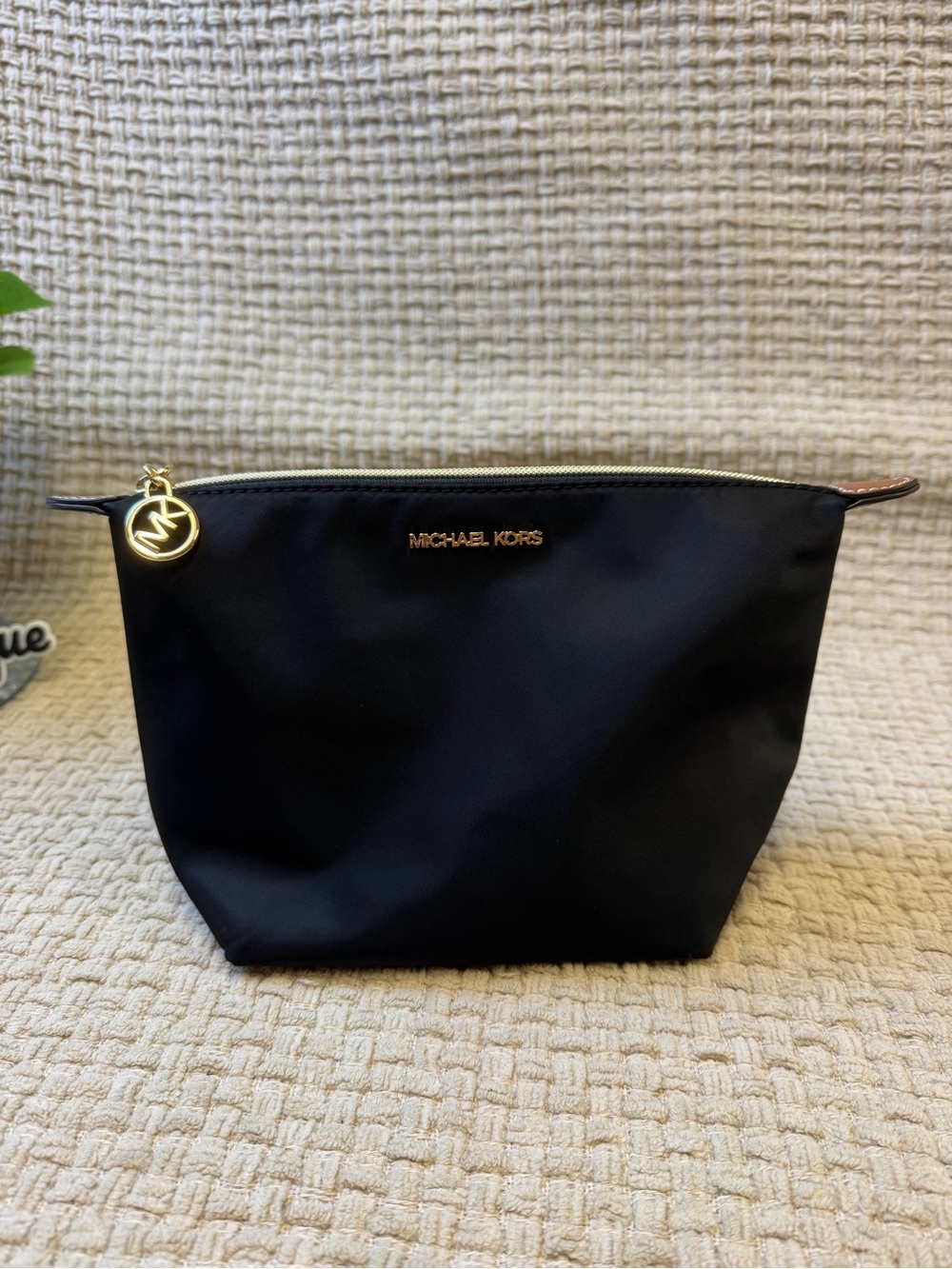 Michael Kors Black Nylon Cosmetic Pouch with Gold Charm